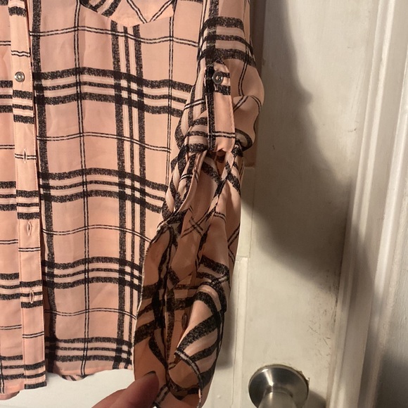 Candies sheer pink flannel button up - Picture 2 of 6